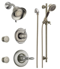 Delta Monitor 14 Series Single Function Pressure Balanced Shower System with Shower Head, 2 Body Sprays and Hand Shower - Includes Rough-In Valves - Victorian