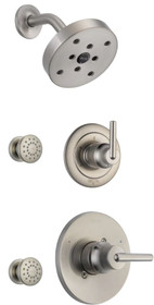 Delta Monitor 14 Series Single Function Pressure Balanced Shower System with Shower Head, and 2 Body Sprays - Includes Rough-In Valves - Trinsic