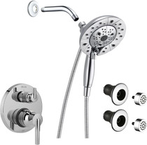 Delta Trinsic Pressure Balanced Shower System with Shower Head, Shower Arm, Hand Shower, Bodysprays, Hose, Valve Trim and MultiChoice Rough-In - Chrome