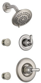 Delta Monitor 14 Series Single Function Pressure Balanced Shower System with Shower Head, and 2 Body Sprays - Includes Rough-In Valves - Linden