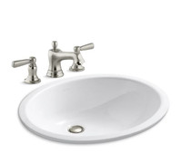 Kohler Caxton 17" Undermount Bathroom Sink with Overflow and Bancroft Widespread Bathroom Faucet with Pop-Up Drain Assembly