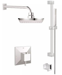 Grohe Allure Brilliant Pressure Balanced Shower System with Rain Shower Head, Handshower, Slide Bar, Wall Supply, Integrated Diverter and Volume Control - Rough-In Valve Included in Chrome 