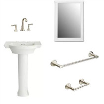 American Standard Estate Bathroom Package with 24" Pedestal Sink, Widespread Bathroom Faucet, Toilet Paper Holder, 18" Towel Bar, and Portsmouth Poplar Framed Mirror