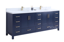 Royal Hollywood 84 inch Navy Double Sink Bathroom Vanity with Stone Top and Sinks 