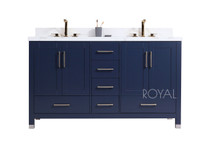 Royal Hollywood Collection 60 inch Navy Blue Double Sink Bathroom Vanity 