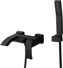 Royal Fall Wall-Mounted Matte Black Tub Filler with Handheld