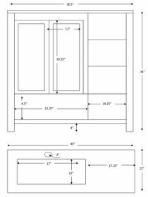 Royal Hollywood 40 inch Navy Blue Off-set Left Bathroom Vanity