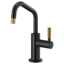 Brizo LITZE® Instant Hot Faucet with Angled Spout and Knurled Handle in Matte Black / Luxe Gold