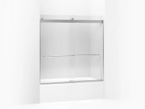 Kohler Levity® 59-3/4" H x 54 - 57" W, with 1/4" thick Crystal Clear glass in Crystal Clear glass with Bright Silver frame