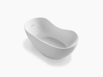 Kohler Abrazo®66" x 32" freestanding bath with center toe-tap drain in White 