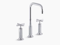 Kohler Purist®Widespread bathroom sink faucet with high cross handles and high gooseneck spout in 