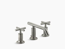 Kohler Purist®Widespread bathroom sink faucet with low cross handles and low spout in Vibrant Brushed Nickel