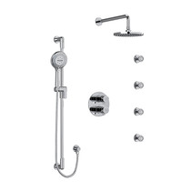 Riobel Parabola Type T/P (Thermostatic/Pressure Balance) Double Coaxial System with Hand Shower Rail, 4 Body Jets and Shower Head Kit Chrome