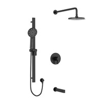 Riobel Paradox Type T/P 1/2" Coaxial 3-Way System with Hand Shower Rail, Shower Head and Spout Matte Black