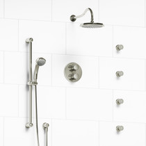 Riobel Retro Type T/P (Thermostatic/Pressure Balance) Double Coaxial System with Hand Shower Rail, 4 Body Jets and Shower Head Polished Nickel
