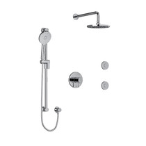Riobel Riu Type T/P 1/2" Coaxial 3-Way System, Hand Shower Rail, Elbow Supply, Shower Head and 2 Body Jets Chrome