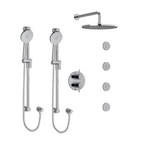 Riobel Riu Type T/P 3/4" Double Coaxial System with 2 Hand Shower Rails, 4 Body Jets and Shower Head Chrome