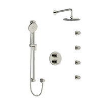 Riobel Riu Type T/P Double Coaxial System with Hand Shower Rail, 4 Body Jets and Shower Head Polished Nickel