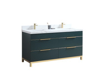 Royal Mercer 60 inch Double Sink Hunter Green  Bathroom Vanity with Gold Trim