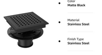  Tido 6 x 6 Square Shower Drain Matte Black