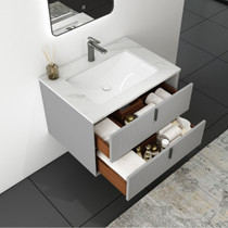 Royal Clearwater 36 inch inch Wall-mount Bathroom Vanity with Pure White Quartz Top In Grey