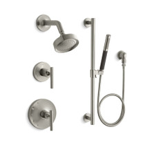 Kohler Purist Complete Pressure Balanced Shower Package with Hand Shower, Slide Rail, Diverter, and Valves 2.5gpm - Vibrant Brushed Nickel