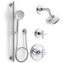 Kohler Purist Pressure Balanced Shower System with Shower Head, Hand Shower, Valve Trim, and Shower Arm 2.5 gpm - Polished Chrome