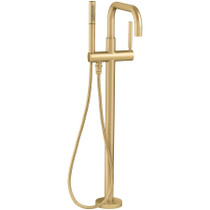 Kohler Purist Floor Mounted Tub Filler with Built-In Diverter - Includes Hand Shower 1.75gpm - Vibrant Brushed Moderne Brass 