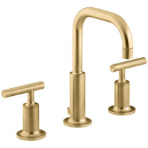 Kohler Purist 1.2 GPM Widespread Bathroom Faucet with Pop-Up Drain Assembly 1.2 gpm - Vibrant Brushed Moderne Brass  