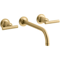 Kohler Purist 1.2 GPM Wall Mounted Widespread Bathroom Faucet - Vibrant Brushed Moderne Brass - K-T14414-4-2MB