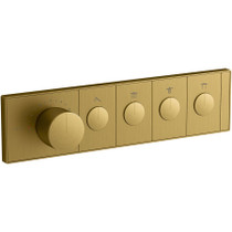 Kohler Anthem Four Function Thermostatic Valve Trim Only with Single Knob Handle, Integrated Diverter, and Volume Control - Less Rough In upto 8 gpm - Vibrant Brushed Moderne Brass