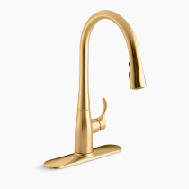 KOHLER Simplice® Pull-down kitchen sink faucet with three-function sprayhead 1.5 gpm - Vibrant Brushed Moderne Brass