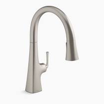 KOHLER Graze® Touchless pull-down kitchen sink faucet with KOHLER® Konnect™ and three-function sprayhead 1.5gpm - Vibrant Stainless