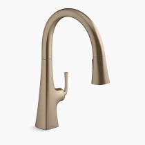 KOHLER Graze® Touchless pull-down kitchen sink faucet with KOHLER® Konnect™ and three-function sprayhead 1.5gpm - Vibrant Brushed Bronze