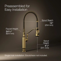 KOHLER Tournant® Semi-professional kitchen sink faucet with three-function sprayhead 1.5 gpm - Vibrant Brushed Moderne Brass