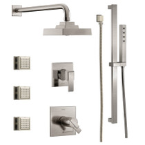 Build Delta TempAssure 17T Series Thermostatic Shower System with Integrated Volume Control, Shower Head, 3 Body Sprays and Hand Shower - Includes Rough-In Valves 1.75 gpm - Brilliance Stainless