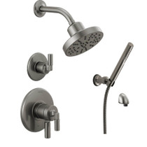 Delta Bowery Monitor 17 Series Pressure Balanced Shower System with Integrated Volume Control, Shower Head and Hand Shower - Includes Rough-In Valves - Black Stainless