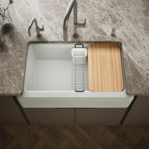 Kohler Riverby® 35-3/4" undermount single-bowl farmhouse workstation kitchen sink - Sea Salt