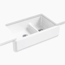 Kohler Whitehaven® Smart Divide® 35-3/4" undermount double-bowl farmhouse kitchen sink - White