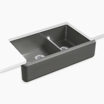 Kohler Whitehaven® Smart Divide® 35-3/4" undermount double-bowl farmhouse kitchen sink - Thunder Grey