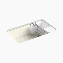 Kohler Riverby® 33" undermount single-bowl workstation kitchen sink - Biscuit