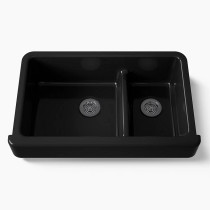 Kohler Whitehaven® Smart Divide® 35-1/2" undermount double-bowl farmhouse kitchen sink with short apron - Black Black
