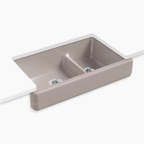 Kohler Whitehaven® Smart Divide® 35-1/2" undermount double-bowl farmhouse kitchen sink with short apron - Truffle