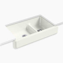 Kohler Whitehaven® Smart Divide® 35-1/2" undermount double-bowl farmhouse kitchen sink with short apron - Dune