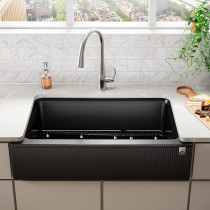 Kohler Cairn® 34" undermount single-bowl farmhouse kitchen sink with fluted design - Matte Black