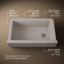 Kohler Cairn® 34" undermount single-bowl farmhouse kitchen sink with fluted design - Matte Taupe