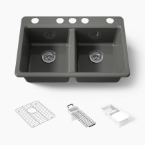 Kohler Riverby® 33" undermount double-bowl workstation kitchen sink - Thunder Grey