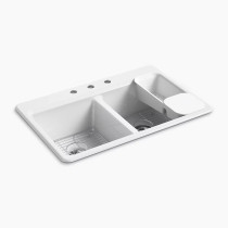 Kohler Riverby® 33" top-mount double-bowl workstation sink - White