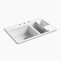 Kohler Riverby® 33" top-mount double-bowl workstation kitchen sink  White