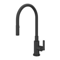 ROHL Lombardia Pulldown Kitchen Faucet - Matte Black With Metal Lever Handle